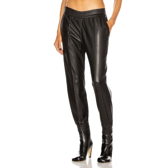 Sprwmn Slim Fit Black Leather Cuffed Jogger Size S - NWT - Picture 1 of 5